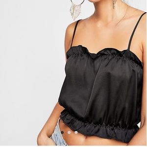 NWT FREE PEOPLE Black Ruffle Cropped Cami Tank Top